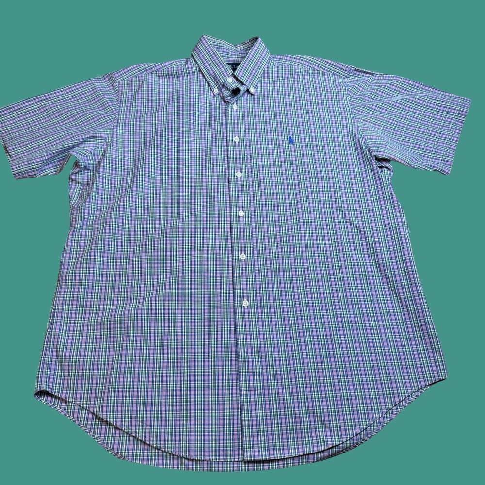 Polo Ralph Lauren Classic Fit Button Up Shirt Large Pink Green Plaid Preppy